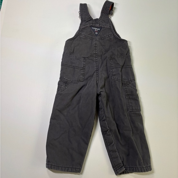 OshKosh B’gosh Kids Fleece Lined Overalls Gray Orange | 24 Months Winter Bibs - Picture 2 of 8